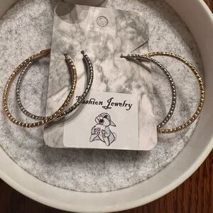 NWT Two Pairs of Gold and Silver Textured Popular Hoop Earrings